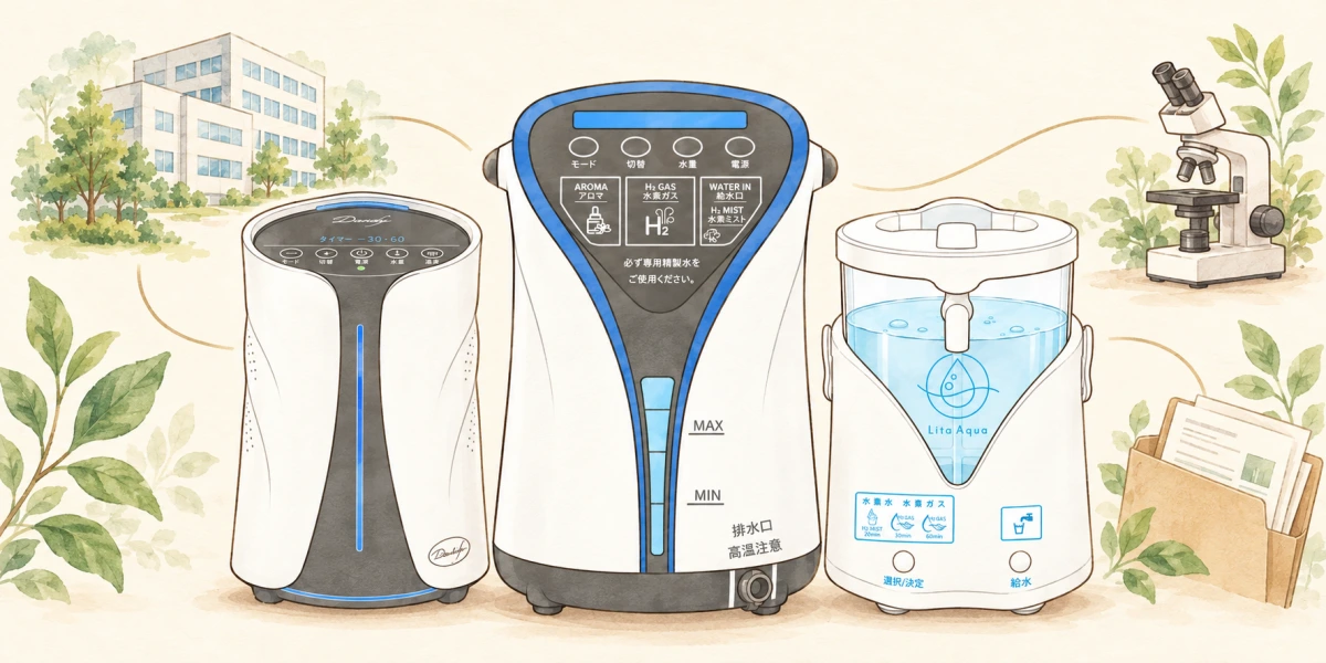 水素関連の製品・企業・研究・管理を表すイラスト