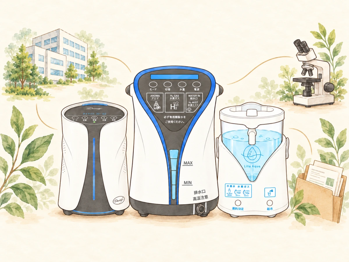 水素関連の製品・企業・研究・管理を表すイラスト
