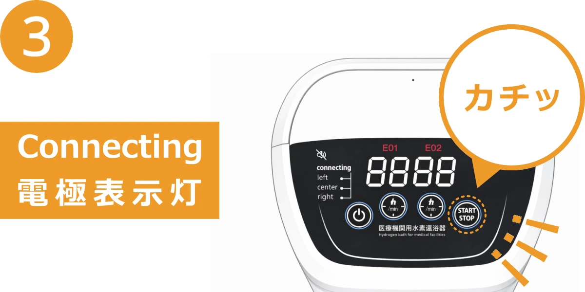 START/STOPボタンと接続中の電極表示灯