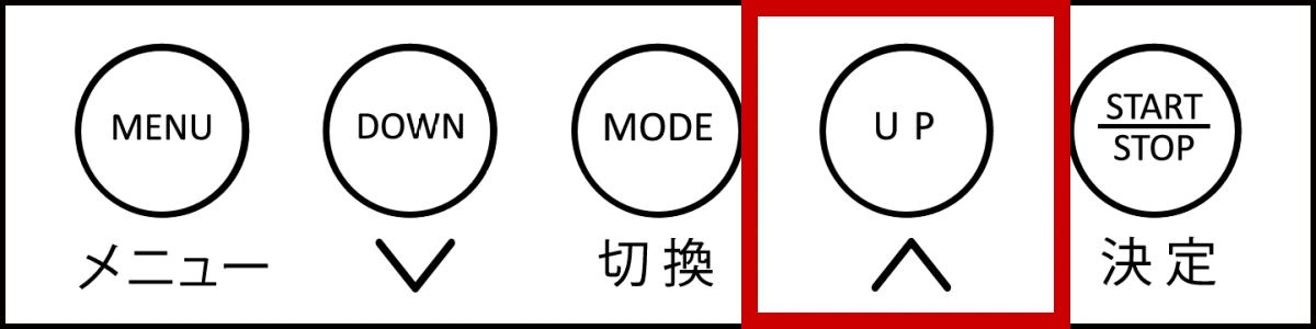 UPボタンで使用時間を変更