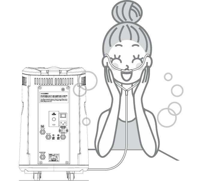 水素ガス用チューブ(鼻用)のシングルタイプ(使用例) 医療機関用水素ガス生成器の使用例